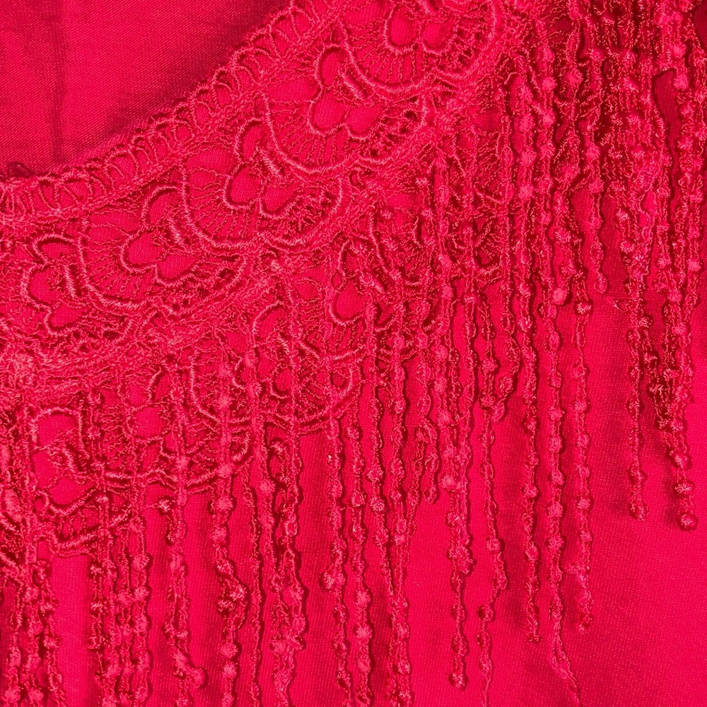 VTG. CACTUS CA. XL red fringed top w/thin shoulder pads, 3/4 sleeves $15 - Picture 4 of 4